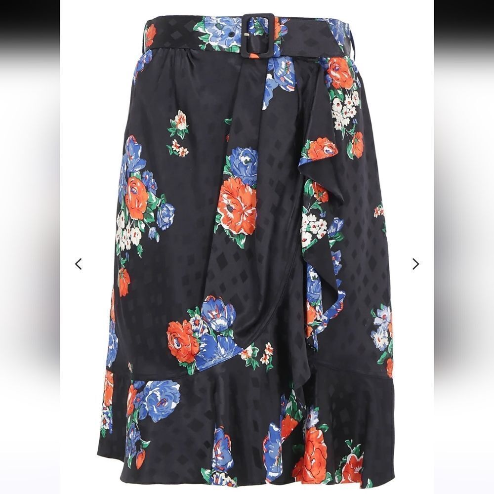 Tory Burch Floral SILK WRAP RUFFLE SKIRT WITH BELT in Black - Size 4 - Picture 3 of 16